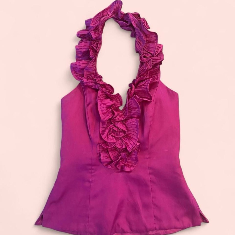 White House Black Market Fuchsia Ruffled Blouse